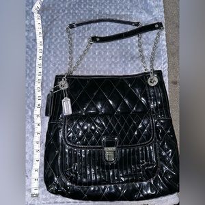Coach poppy quilted patent large slim tote bag